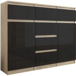 HUCOCO MONACO S2 - Commode Moderne Meuble Rangement Chambre/salon - 120x40x98 Cm - 6 Tiroirs + 2 Portes - Finition Laquée - Buffet - Beige