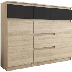 HUCOCO MONACO S1 - Commode Tendance Meuble Rangement Chambre/salon - 120x40x98 - 6 Tiroirs 2 Portes - Finition Gloss - Buffet Séjour - Beige