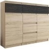 HUCOCO MONACO S1 - Commode Moderne 120x40x98cm - 6 Tiroirs 2 Portes - Mobilier Salon Bureau Séjour - Finition Gloss - Buffet Chiffonier - Beige