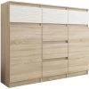 HUCOCO MONACO S1 - Commode Contemporaine 120x40x98 - Meuble Rangement à 6 Tiroirs + 2 Portes - Finition Laquée - Buffet Dressing - Beige
