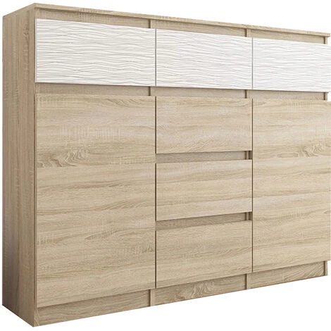 HUCOCO MONACO S1 - Commode Contemporaine 120x40x98 - Meuble Rangement à 6 Tiroirs + 2 Portes - Finition Laquée - Buffet Dressing - Beige 1 HUCOCO MONACO S1 - Commode Contemporaine 120x40x98 - Meuble Rangement à 6 Tiroirs + 2 Portes - Finition Laquée - Buffet Dressing - Beige