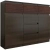 HUCOCO MONACO 1W - Commode Contemporaine Meuble Rangement Chambre/salon - 120x40x98 - 6 Tiroirs Coullisants + 2 Portes - Buffet Séjour - Marron
