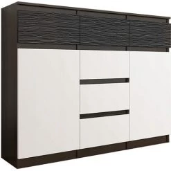 HUCOCO MONACO 3W - Commode Meuble De Rangement Chambre/salon/bureau - 120x40x98 - 6 Tiroirs 2 Portes - Finition Gloss - Buffet Séjour - Marron