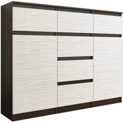 HUCOCO MONACO 2W - Commode Contemporaine Meuble Rangement Chambre/salon - 120x40x98 - 6 Tiroirs 2 Portes - Buffet Design Tendance - Marron