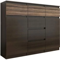 HUCOCO MONACO 1W - Commode Contemporaine 120x40x98 - 6 Tiroirs 2 Portes - Meuble Rangement Chambre/salon Design Tendance - Buffet - Marron