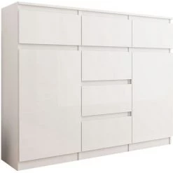 HUCOCO MONACO W2 - Commode Contemporaine Meuble Rangement Chambre/salon - 120x40x98 - 6 Tiroirs 2 Portes - Finition Gloss - Buffet Séjour - Blanc
