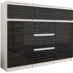 HUCOCO MONACO W2 - Commode Contemporaine Meuble Rangement Chambre/salon - 120x40x98 - 6 Tiroirs 2 Portes - Finition Gloss - Buffet Séjour - Blanc