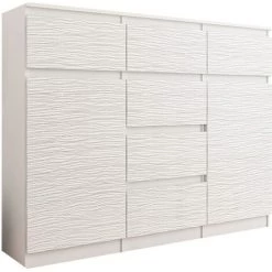HUCOCO MONACO W2 - Commode Contemporaine Meuble Rangement Chambre/salon - 120x40x98 Cm 6 Tiroirs + 2 Portes - Finition Gloss - Buffet - Blanc