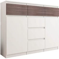 HUCOCO MONACO W1 - Commode Contemporaine Rangement Chambre - 120x40x98| 6 Tiroirs 2 Portes - Finition Gloss - Buffet Meuble Salon/séjour - Blanc