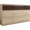 HUCOCO RIGA I - Commode Contemporaine Chambre/salon/bureau 40x120x98 - 3 Tiroirs Gloss + 3 Portes - Meuble De Rangementent - Buffet - Beige