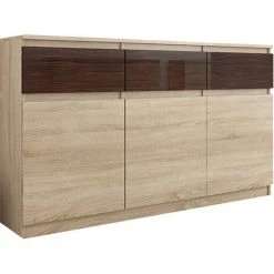 HUCOCO RIGA I - Commode Contemporaine Chambre/salon/bureau 40x120x98 - 3 Tiroirs Gloss + 3 Portes - Meuble De Rangementent - Buffet - Beige