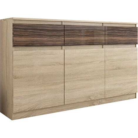 HUCOCO RIGA I - Commode Contemporaine Chambre/salon 40x120x98 Cm - 3 Tiroirs Gloss 3 Portes - Meuble De Rangement - Buffet Séjour - Beige 1 HUCOCO RIGA I - Commode Contemporaine Chambre/salon 40x120x98 Cm - 3 Tiroirs Gloss 3 Portes - Meuble De Rangement - Buffet Séjour - Beige