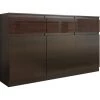 HUCOCO RIGA1 - Commode Contemporaine Chambre/salon/bureau 40x120x98 Cm - 3 Tiroirs + 3 Portes - Meuble De Rangement - Chiffonier - Marron