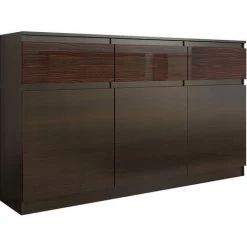 HUCOCO RIGA1 - Commode Contemporaine Chambre/salon/bureau 40x120x98 Cm - 3 Tiroirs + 3 Portes - Meuble De Rangement - Chiffonier - Marron
