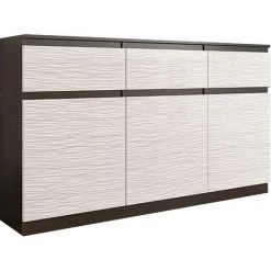 HUCOCO RIGA 2 - Commode Contemporaine Chambre/salon/bureau Gloss 40x120x98 - 3 Tiroirs - Meuble De Rangement Dressing Chiffonier - Marron