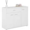 IDIMEX Buffet CORALINE, Commode Meuble De Rangement Avec 1 Tiroir Et 3 Portes, En Mélaminé Blanc Mat