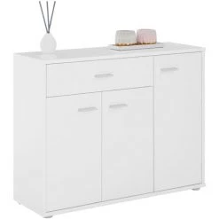 IDIMEX Buffet CORALINE, Commode Meuble De Rangement Avec 1 Tiroir Et 3 Portes, En Mélaminé Blanc Mat