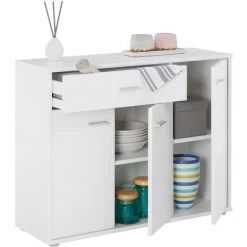 IDIMEX Buffet CORALINE, Commode Meuble De Rangement Avec 1 Tiroir Et 3 Portes, En Mélaminé Blanc Mat -Buffet et enfilade Soldes 15070166 3
