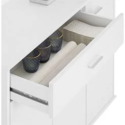 IDIMEX Buffet CORALINE, Commode Meuble De Rangement Avec 1 Tiroir Et 3 Portes, En Mélaminé Blanc Mat -Buffet et enfilade Soldes 15070166 4