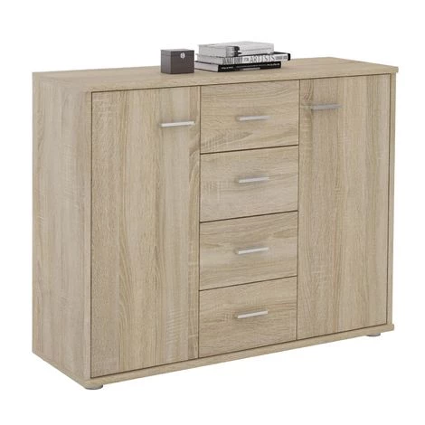 IDIMEX Buffet ELODIE, Commode Meuble De Rangement Avec 4 Tiroirs Et 2 Portes, En Mélaminé Décor Chêne Sonoma - Chêne Sonoma 1 IDIMEX Buffet ELODIE, Commode Meuble De Rangement Avec 4 Tiroirs Et 2 Portes, En Mélaminé Décor Chêne Sonoma - Chêne Sonoma