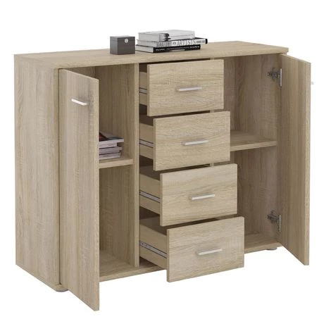 IDIMEX Buffet ELODIE, Commode Meuble De Rangement Avec 4 Tiroirs Et 2 Portes, En Mélaminé Décor Chêne Sonoma - Chêne Sonoma 2 IDIMEX Buffet ELODIE, Commode Meuble De Rangement Avec 4 Tiroirs Et 2 Portes, En Mélaminé Décor Chêne Sonoma - Chêne Sonoma – Image 2
