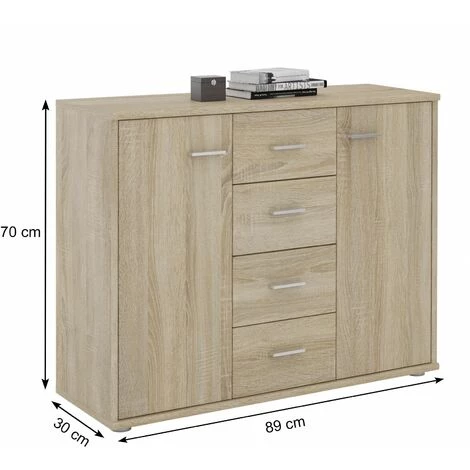 IDIMEX Buffet ELODIE, Commode Meuble De Rangement Avec 4 Tiroirs Et 2 Portes, En Mélaminé Décor Chêne Sonoma - Chêne Sonoma 3 IDIMEX Buffet ELODIE, Commode Meuble De Rangement Avec 4 Tiroirs Et 2 Portes, En Mélaminé Décor Chêne Sonoma - Chêne Sonoma – Image 3