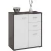 IDIMEX Buffet REMY, Commode Meuble De Rangement Avec 2 Tiroirs Et 2 Portes, En Mélaminé Gris Mat Et Blanc Mat