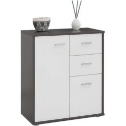 IDIMEX Buffet REMY, Commode Meuble De Rangement Avec 2 Tiroirs Et 2 Portes, En Mélaminé Gris Mat Et Blanc Mat