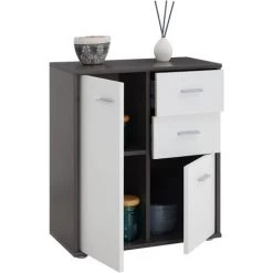 IDIMEX Buffet REMY, Commode Meuble De Rangement Avec 2 Tiroirs Et 2 Portes, En Mélaminé Gris Mat Et Blanc Mat -Buffet et enfilade Soldes 15070195 3