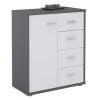 IDIMEX Buffet OSCAR, Commode Meuble De Rangement Avec 4 Tiroirs Et 1 Porte, En Mélaminé Gris Mat Et Blanc Mat - Gris/blanc