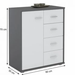 IDIMEX Buffet OSCAR, Commode Meuble De Rangement Avec 4 Tiroirs Et 1 Porte, En Mélaminé Gris Mat Et Blanc Mat - Gris/blanc -Buffet et enfilade Soldes 15070223 3