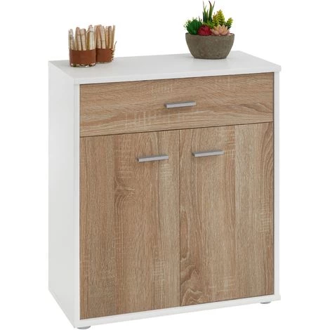 IDIMEX Buffet MONACO, Commode Meuble De Rangement Avec 1 Tiroir Et 2 Portes, En Mélaminé Blanc Mat Et Décor Chêne Sonoma - Blanc/chêne Sonoma 1 IDIMEX Buffet MONACO, Commode Meuble De Rangement Avec 1 Tiroir Et 2 Portes, En Mélaminé Blanc Mat Et Décor Chêne Sonoma - Blanc/chêne Sonoma