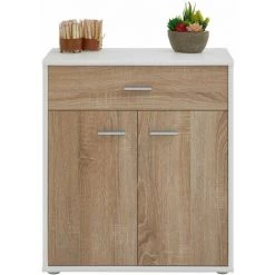 IDIMEX Buffet MONACO, Commode Meuble De Rangement Avec 1 Tiroir Et 2 Portes, En Mélaminé Blanc Mat Et Décor Chêne Sonoma - Blanc/chêne Sonoma 6 IDIMEX Buffet MONACO, Commode Meuble De Rangement Avec 1 Tiroir Et 2 Portes, En Mélaminé Blanc Mat Et Décor Chêne Sonoma - Blanc/chêne Sonoma -Buffet et enfilade Soldes 15070226 3