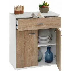 IDIMEX Buffet MONACO, Commode Meuble De Rangement Avec 1 Tiroir Et 2 Portes, En Mélaminé Blanc Mat Et Décor Chêne Sonoma - Blanc/chêne Sonoma 7 IDIMEX Buffet MONACO, Commode Meuble De Rangement Avec 1 Tiroir Et 2 Portes, En Mélaminé Blanc Mat Et Décor Chêne Sonoma - Blanc/chêne Sonoma -Buffet et enfilade Soldes 15070226 4