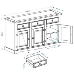 IDIMEX Buffet TEQUILA Commode Bahut Vaisselier En Bois Style Mexicain Avec 3 Tiroirs Et 3 Portes Battantes, En Pin Massif à La Finition Tei - Finition Cirée/coloris Antique -Buffet et enfilade Soldes 15070597 2