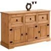 IDIMEX Buffet TEQUILA Bahut Commode Vaisselier En Bois Style Mexicain Avec 3 Tiroirs Et 3 Portes Battantes, En Pin Massif Finition Teintée/ - Naturel