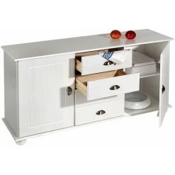 IDIMEX Buffet COLMAR Commode Bahut Vaisselier Meuble Bas Rangement Avec 4 Tiroirs Au Centre Et 2 Portes, En Pin Massif Lasuré Blanc - Blanc -Buffet et enfilade Soldes 15070653 4