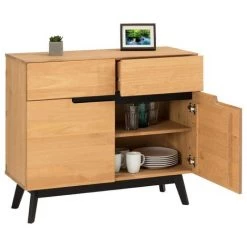 IDIMEX Buffet TIBOR Style Scandinave Design Vintage Nordique Commode Bahut Vaisselier 2 Tiroirs 2 Porte, En Pin Massif Finition Bois Teinté - Brun -Buffet et enfilade Soldes 15070669 2