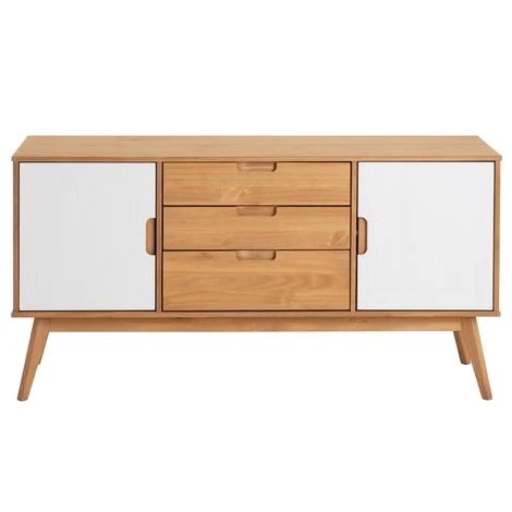 IDIMEX Buffet TIVOLI Design Vintage Scandinave Nordique Commode Bahut Vaisselier 3 Tiroirs 2 Portes, Pin Massif Finition Bois Teinté/blanc - Brun/blanc 3 IDIMEX Buffet TIVOLI Design Vintage Scandinave Nordique Commode Bahut Vaisselier 3 Tiroirs 2 Portes, Pin Massif Finition Bois Teinté/blanc - Brun/blanc – Image 3