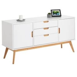 IDIMEX Buffet TIVOLI Design Vintage Scandinave Nordique Commode Bahut Vaisselier Avec 3 Tiroirs 2 Portes, En Pin Massif Lasuré Blanc - Blanc