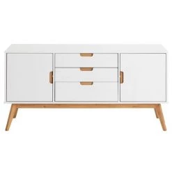 IDIMEX Buffet TIVOLI Design Vintage Scandinave Nordique Commode Bahut Vaisselier Avec 3 Tiroirs 2 Portes, En Pin Massif Lasuré Blanc - Blanc -Buffet et enfilade Soldes 15070679 3
