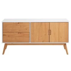 IDIMEX Buffet TIVOLI Design Vintage Scandinave Nordique Commode Bahut Vaisselier 2 Tiroirs 2 Portes, Pin Massif Finition Blanc/bois Teinté - Blanc/Brun -Buffet et enfilade Soldes 15070686 3