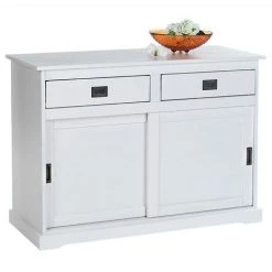IDIMEX Buffet SAVONA Bahut Vaisselier Commode Avec 2 Tiroirs Et 2 Portes Coulissantes, En Pin Massif Lasuré Blanc - Blanc