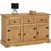 IDIMEX Buffet SALSA Commode Bahut Vaisselier En Bois Style Mexicain Avec 3 Portes Et 3 Tiroirs, En Pin Massif Finition Teintée/cirée - Naturel