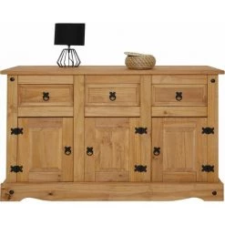 IDIMEX Buffet SALSA Commode Bahut Vaisselier En Bois Style Mexicain Avec 3 Portes Et 3 Tiroirs, En Pin Massif Finition Teintée/cirée - Naturel -Buffet et enfilade Soldes 15070824 3