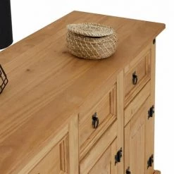 IDIMEX Buffet SALSA Commode Bahut Vaisselier En Bois Style Mexicain Avec 3 Portes Et 3 Tiroirs, En Pin Massif Finition Teintée/cirée - Naturel -Buffet et enfilade Soldes 15070824 4