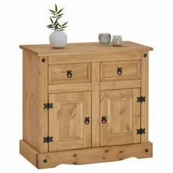 IDIMEX Buffet SALSA Commode Bahut Vaisselier En Bois Style Mexicain Avec 2 Portes Et 2 Tiroirs, En Pin Massif Finition Teintée/cirée - Naturel