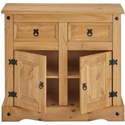 IDIMEX Buffet SALSA Commode Bahut Vaisselier En Bois Style Mexicain Avec 2 Portes Et 2 Tiroirs, En Pin Massif Finition Teintée/cirée - Naturel -Buffet et enfilade Soldes 15070825 3