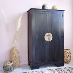 BOIS DESSUS BOIS DESSOUS Bahut Asie En Bois D'acajou 2 Portes - Noir -Buffet et enfilade Soldes 15281094 3