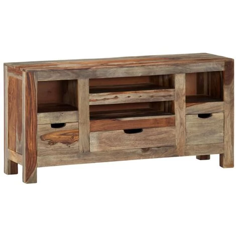 VidaXL Buffet Gris 100 X 30 X 50 Cm Bois Massif De Sesham - Gris 3 VidaXL Buffet Gris 100 X 30 X 50 Cm Bois Massif De Sesham - Gris – Image 3